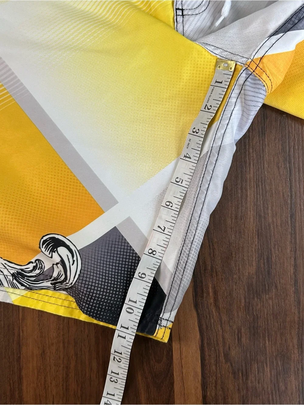 Vintage Y2K OP Men’s Yellow & Gray Baroque-Print Swim Shorts